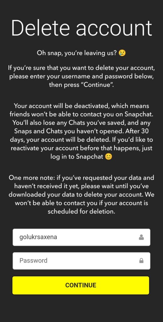 Delete or Deactivate a Snapchat Account