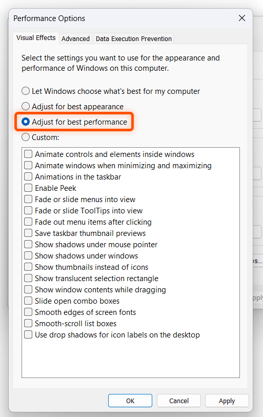 performance options in windows to save battery in windows