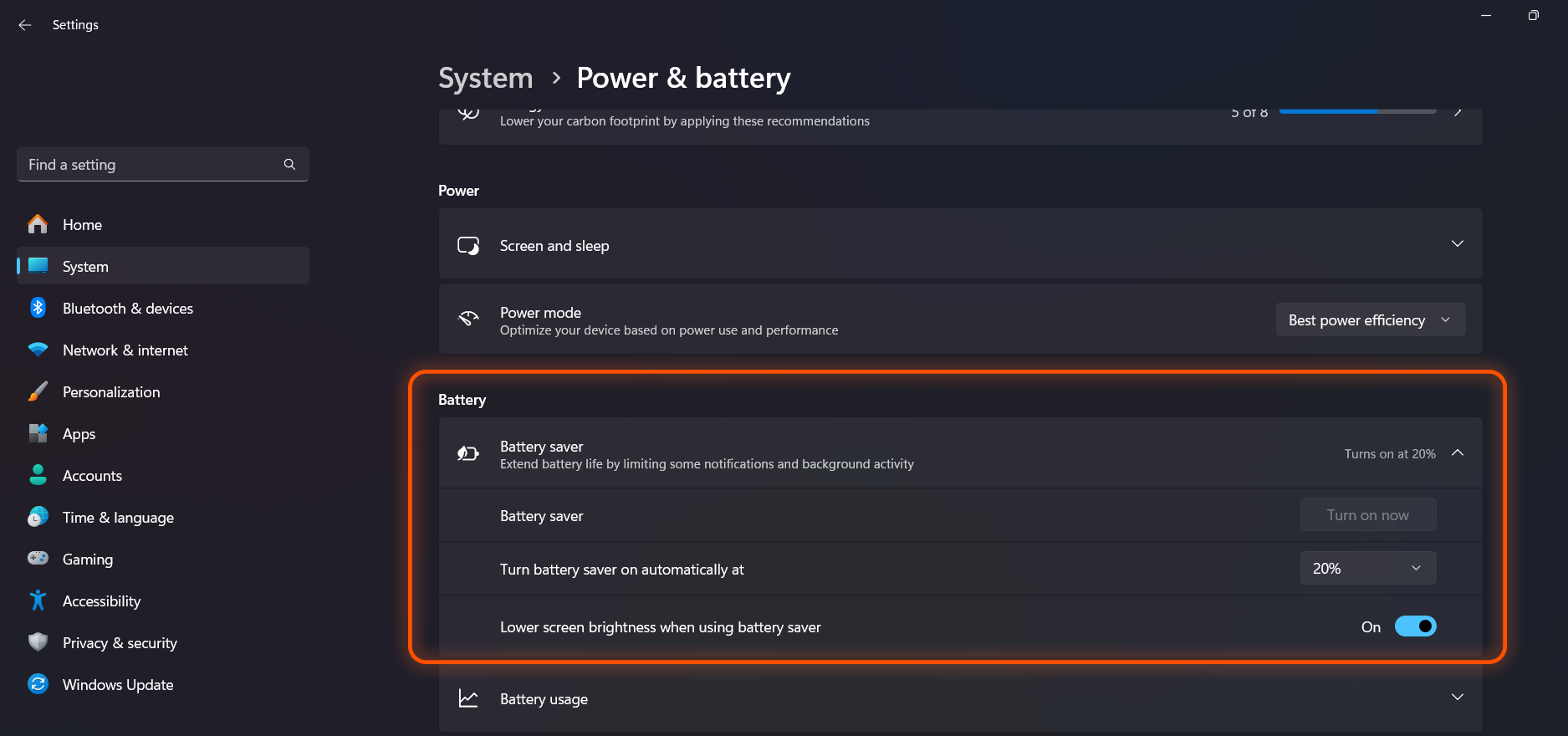 battery saver in windows 