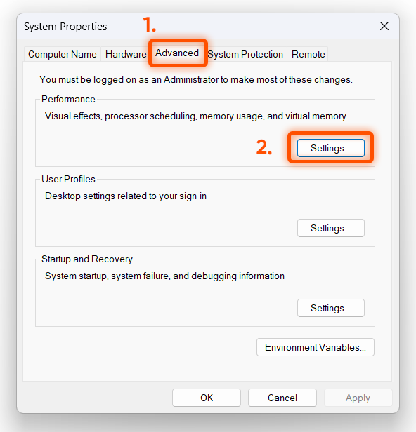 system properties in windows