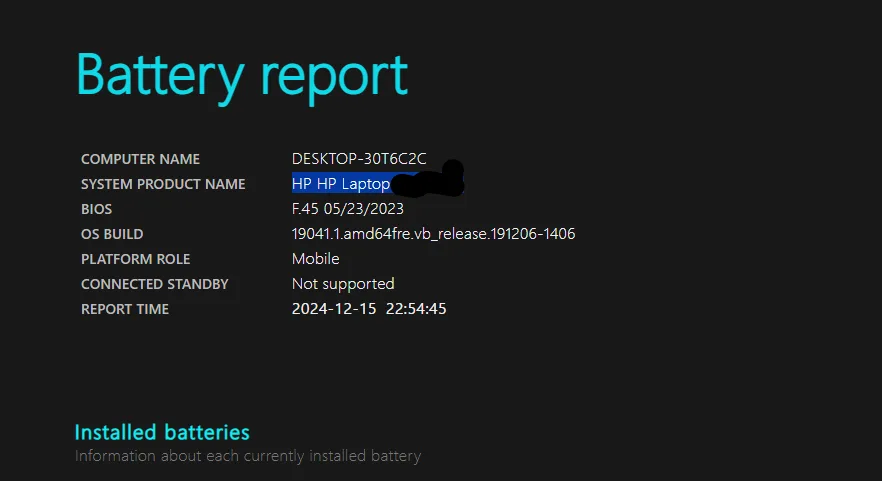 battery report of windows