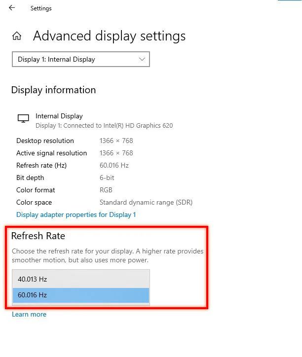 refresh rate to improve the battery life of windows laptop